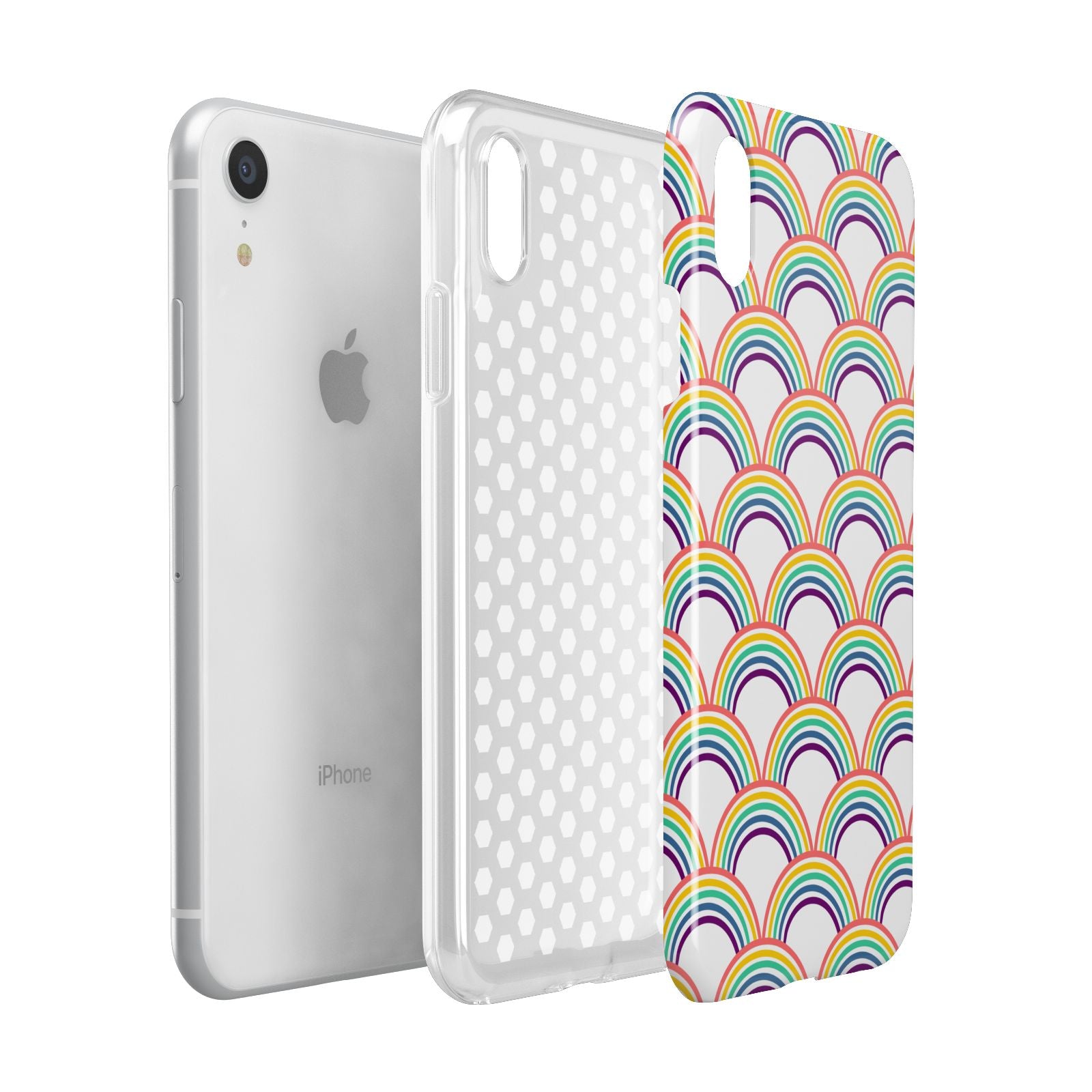 Rainbow Pattern Apple iPhone XR White 3D Tough Case Expanded view