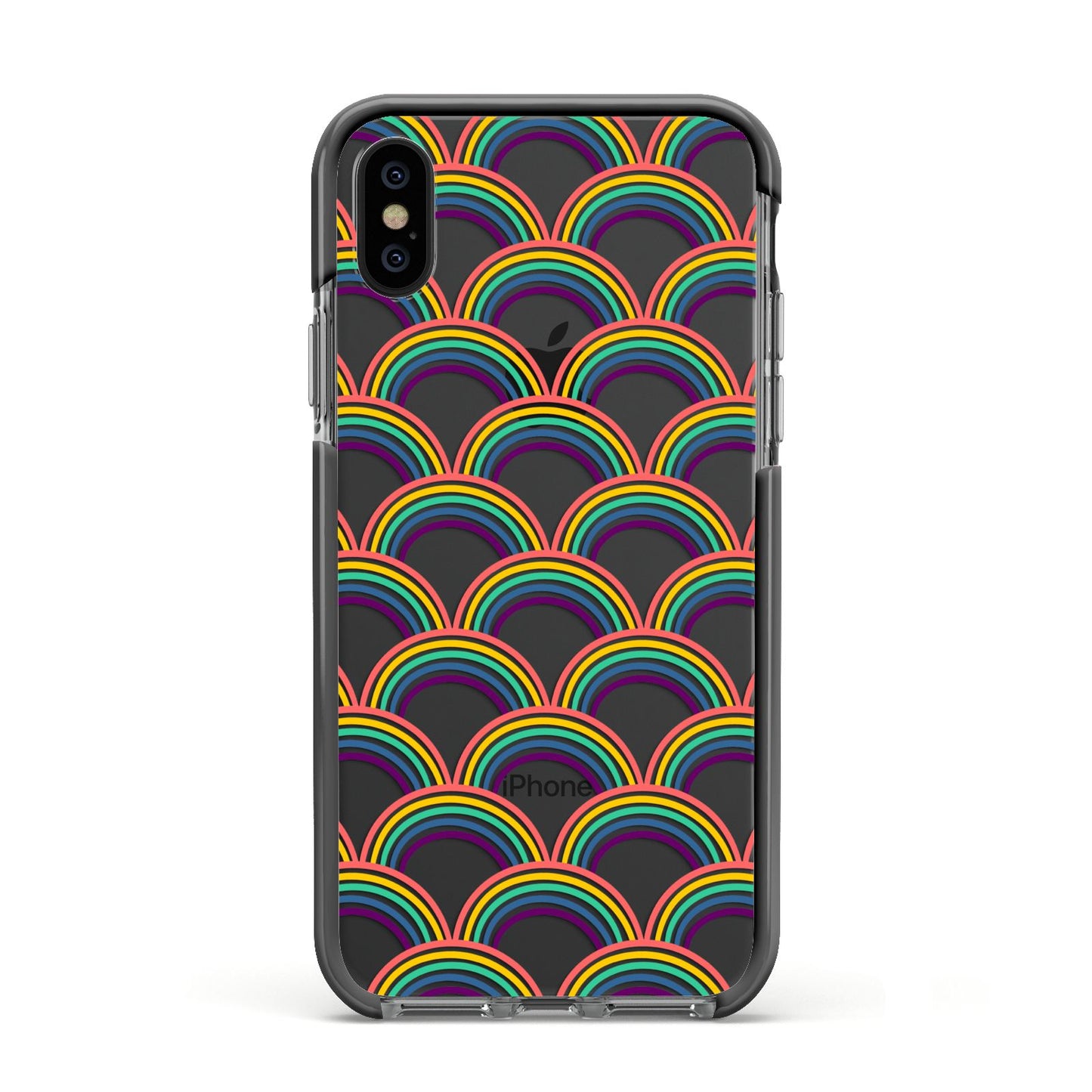 Rainbow Pattern Apple iPhone Xs Impact Case Black Edge on Black Phone