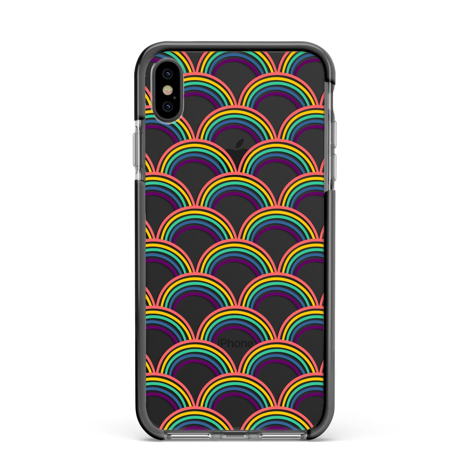 Rainbow Pattern Apple iPhone Xs Max Impact Case Black Edge on Black Phone