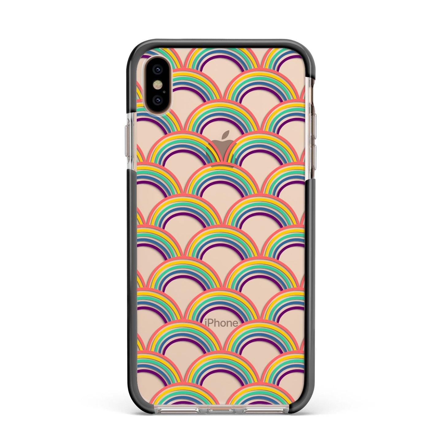 Rainbow Pattern Apple iPhone Xs Max Impact Case Black Edge on Gold Phone