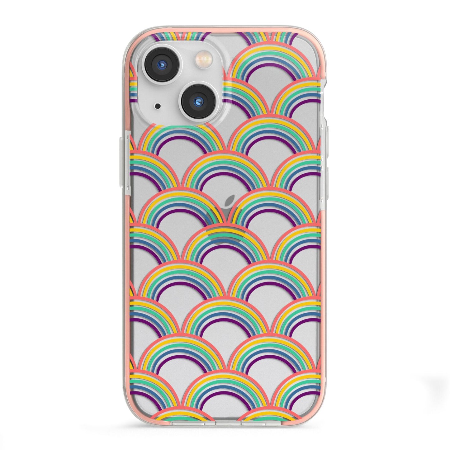 Rainbow Pattern iPhone 13 Mini TPU Impact Case with Pink Edges