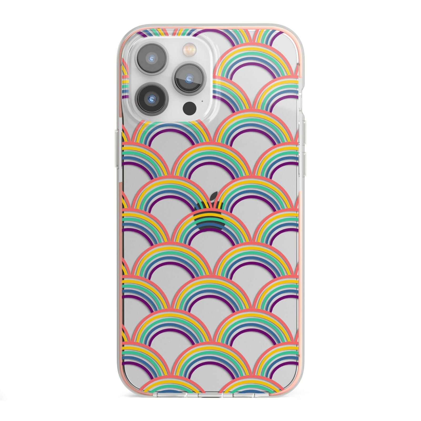 Rainbow Pattern iPhone 13 Pro Max TPU Impact Case with Pink Edges