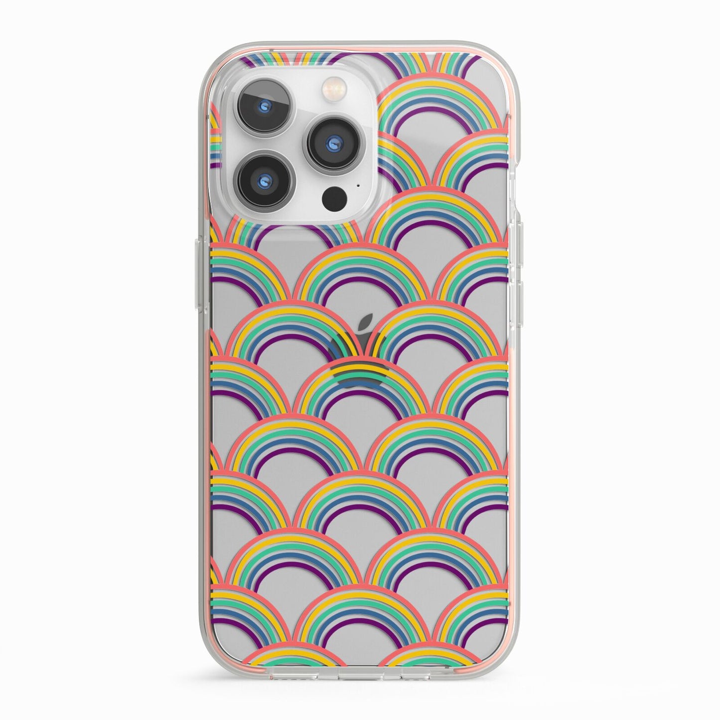 Rainbow Pattern iPhone 13 Pro TPU Impact Case with Pink Edges