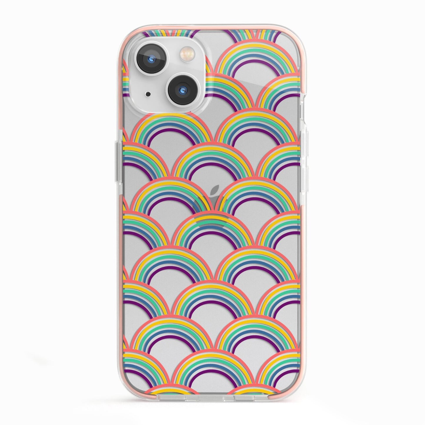 Rainbow Pattern iPhone 13 TPU Impact Case with Pink Edges