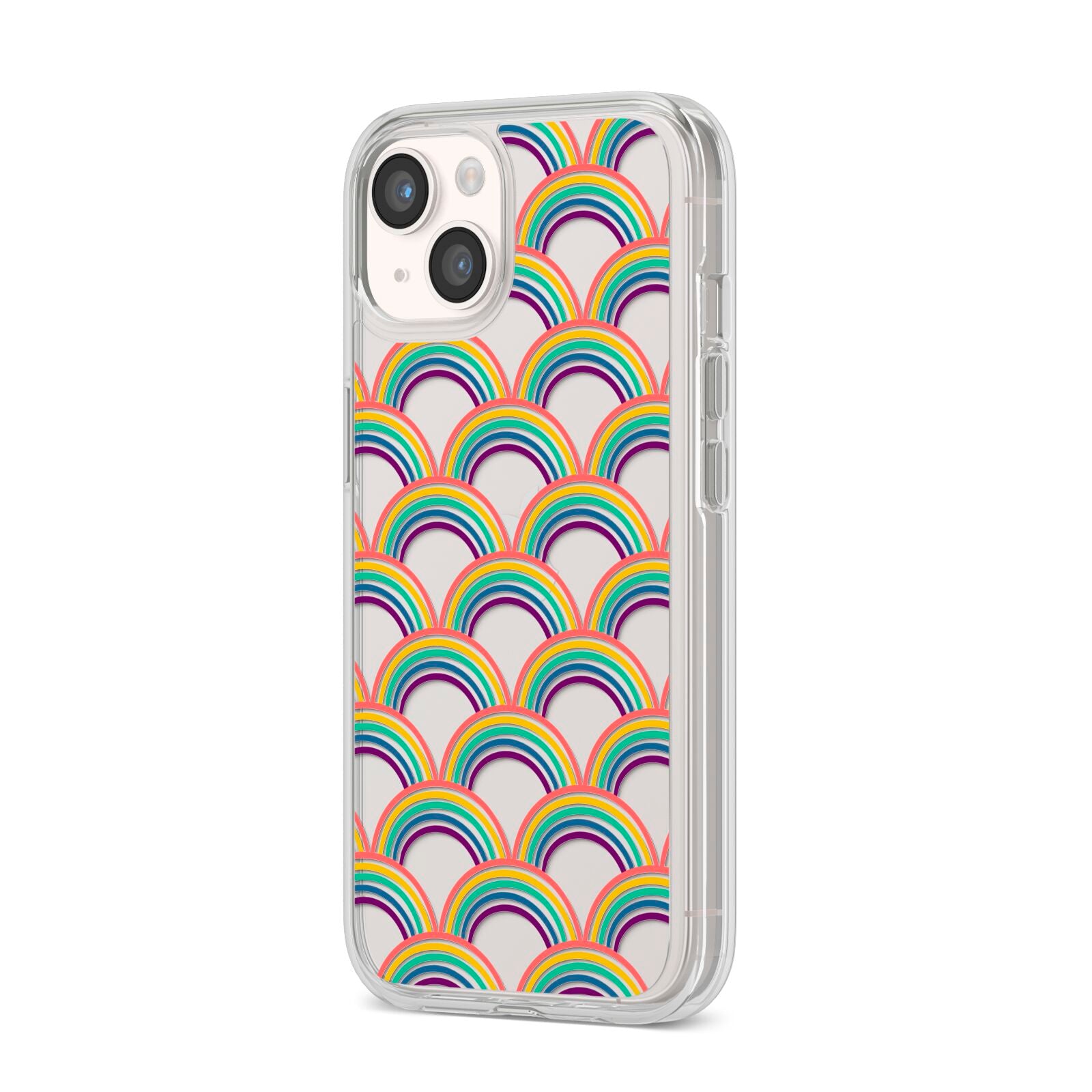 Rainbow Pattern iPhone 14 Clear Tough Case Starlight Angled Image