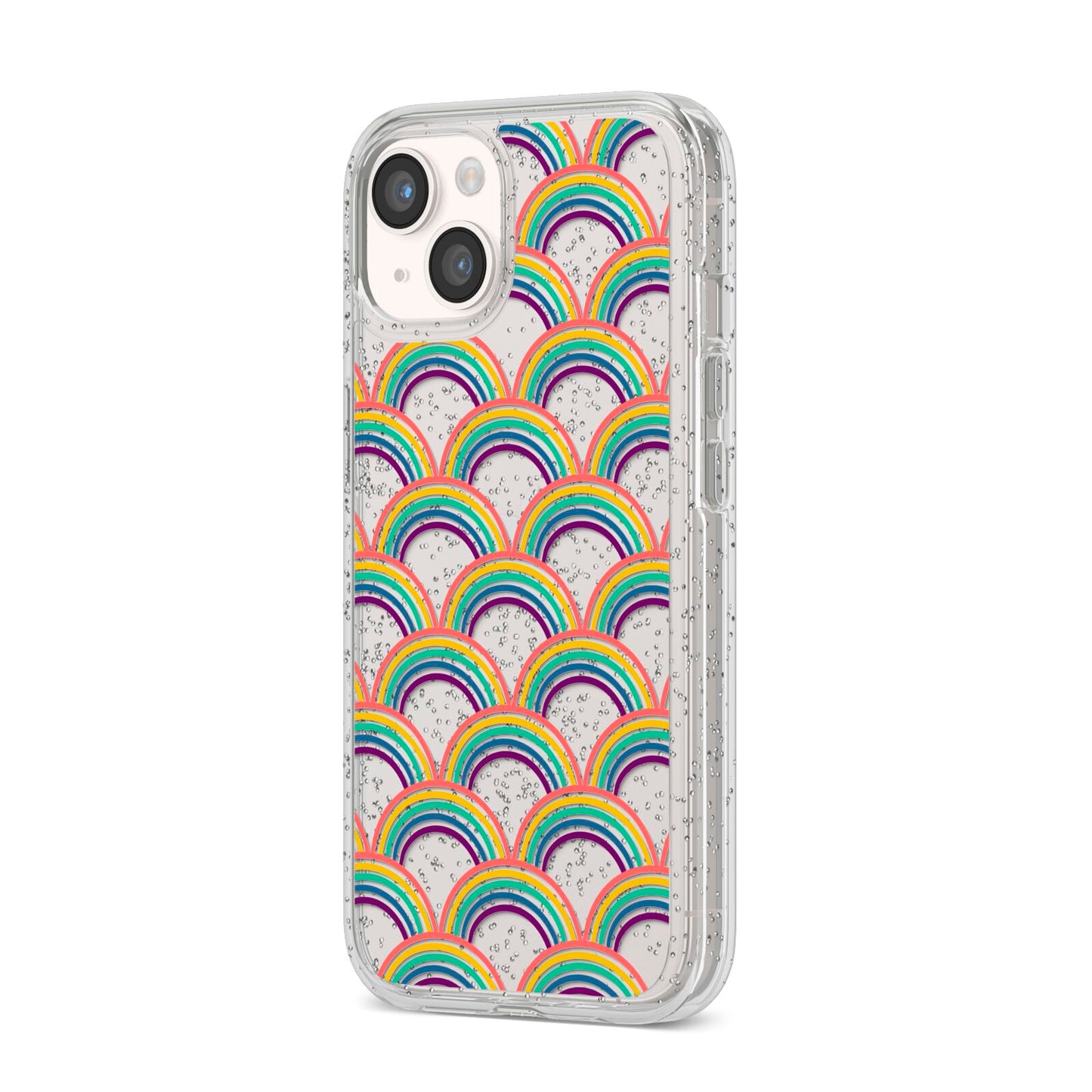 Rainbow Pattern iPhone 14 Glitter Tough Case Starlight Angled Image