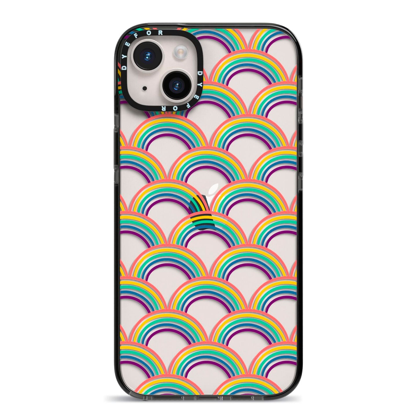 Rainbow Pattern iPhone 14 Plus Black Impact Case on Silver phone