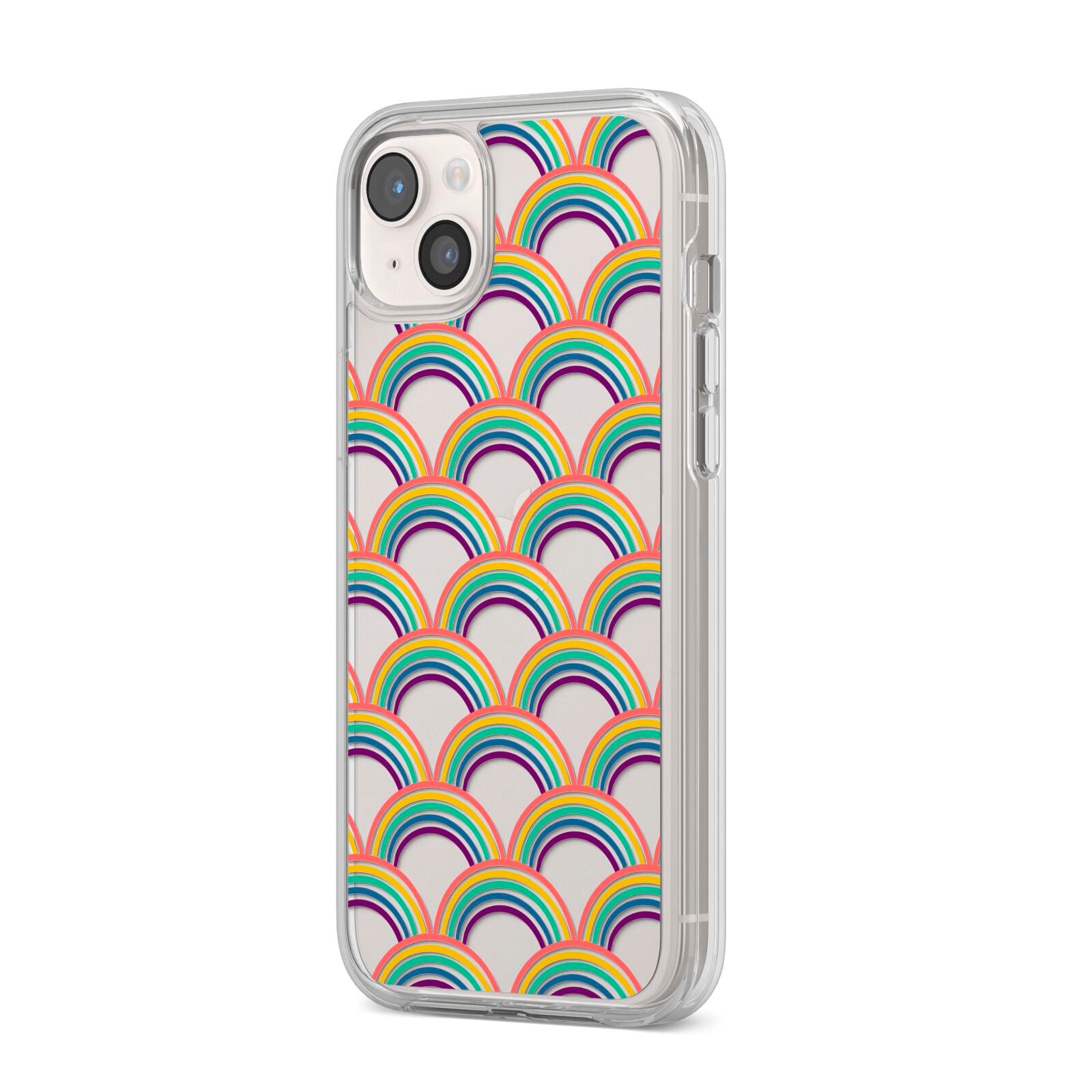 Rainbow Pattern iPhone 14 Plus Clear Tough Case Starlight Angled Image