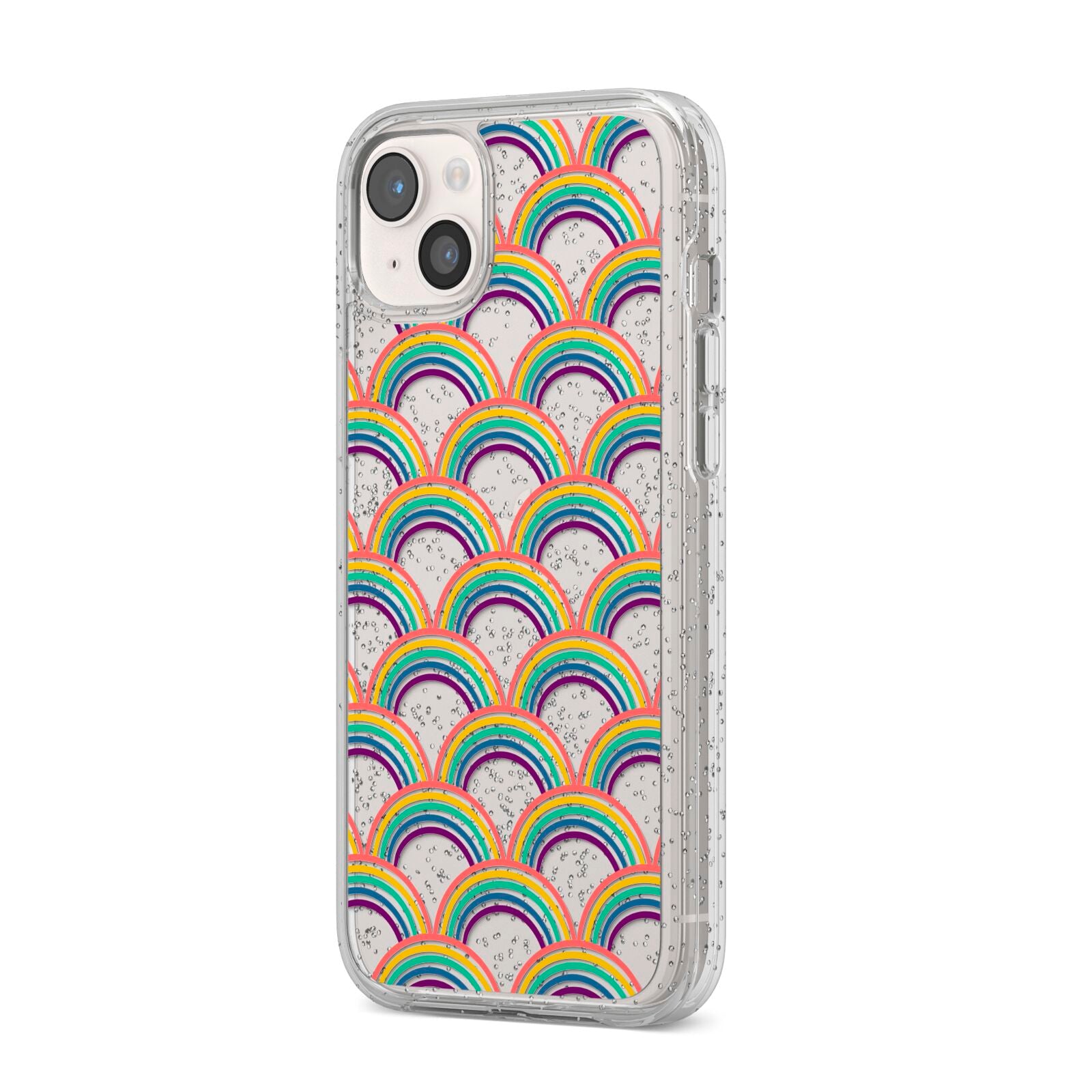 Rainbow Pattern iPhone 14 Plus Glitter Tough Case Starlight Angled Image