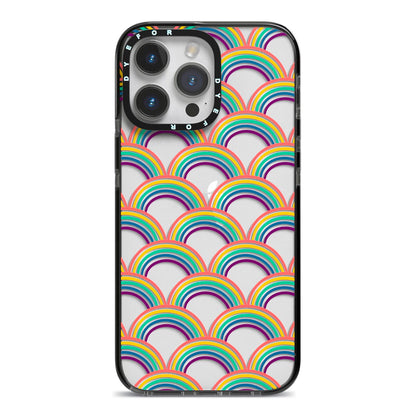 Rainbow Pattern iPhone 14 Pro Max Black Impact Case on Silver phone