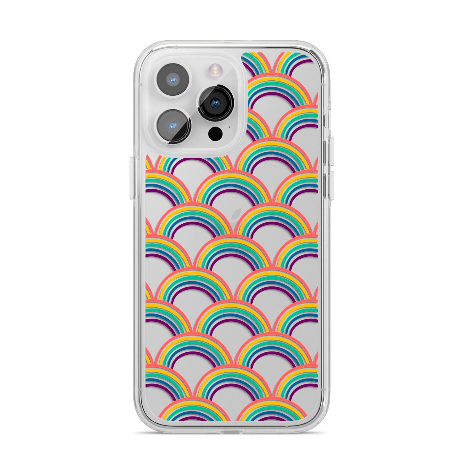 Rainbow Pattern iPhone 14 Pro Max Clear Tough Case Silver