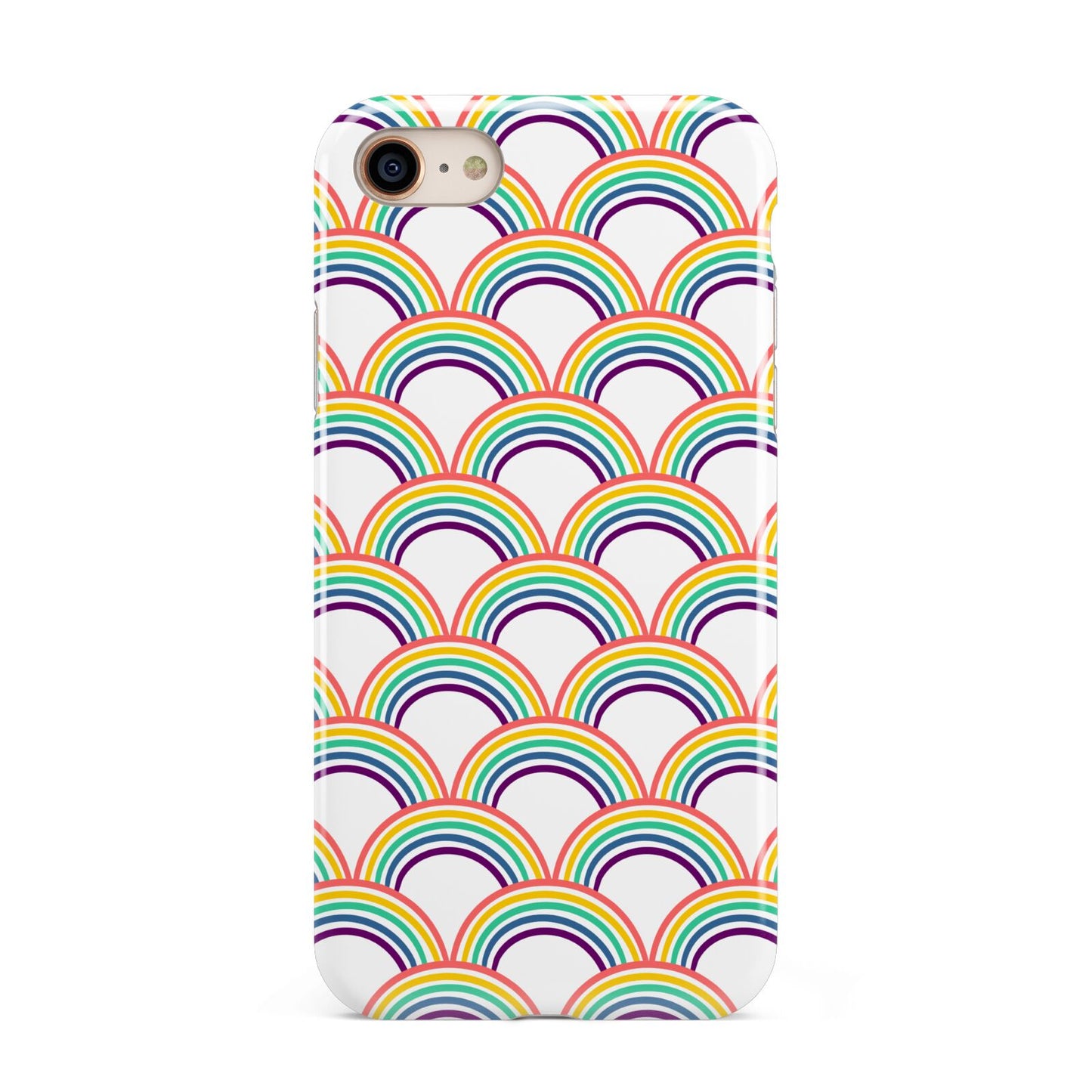 Rainbow Pattern iPhone 8 3D Tough Case on Gold Phone