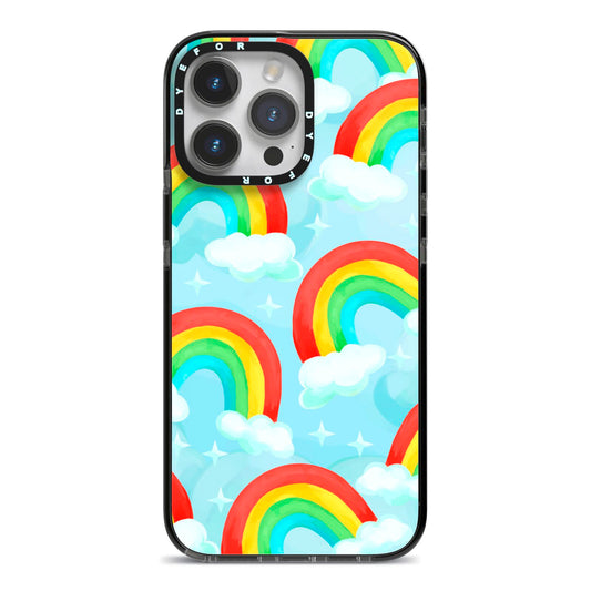 Rainbow Sky iPhone 14 Pro Max Black Impact Case on Silver phone