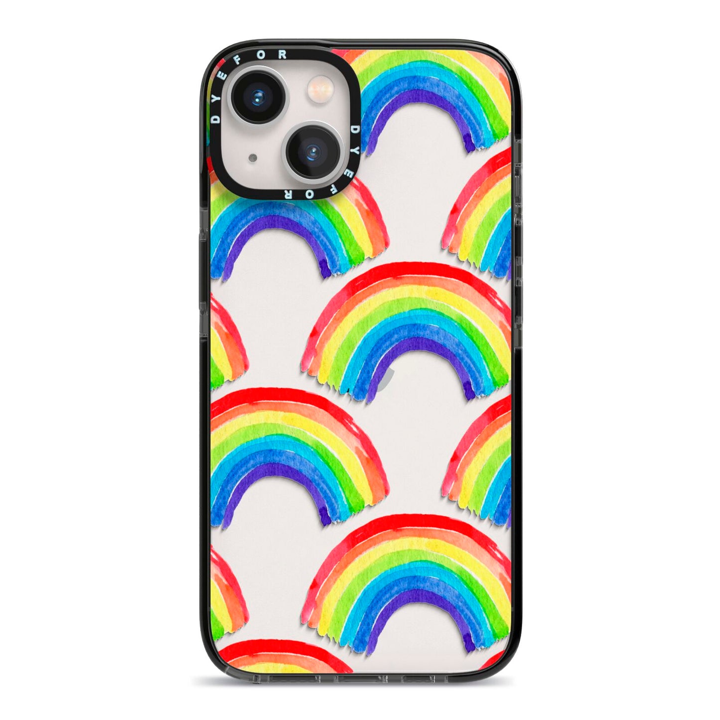 Rainbow iPhone 13 Black Impact Case on Silver phone