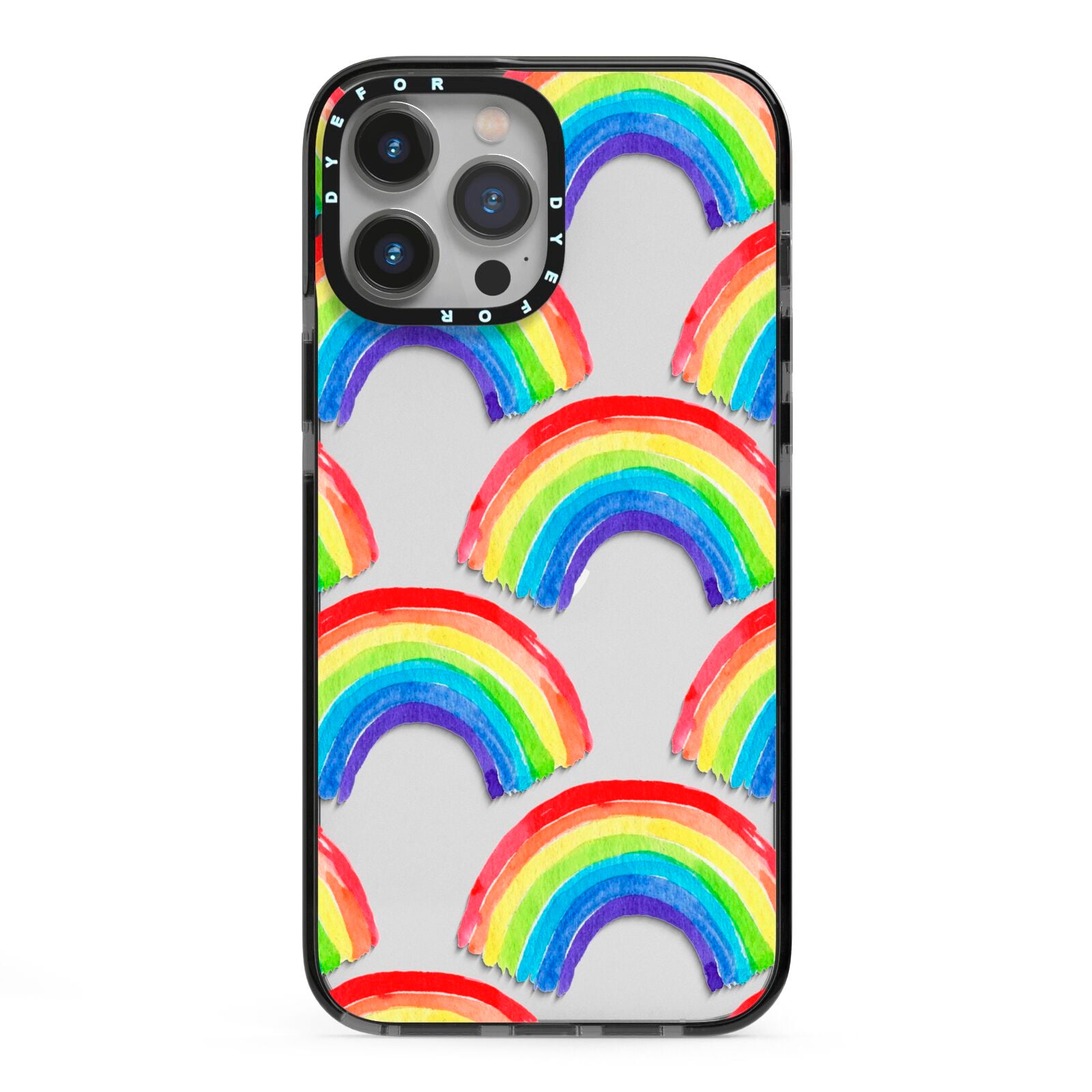 Rainbow iPhone 13 Pro Max Black Impact Case on Silver phone