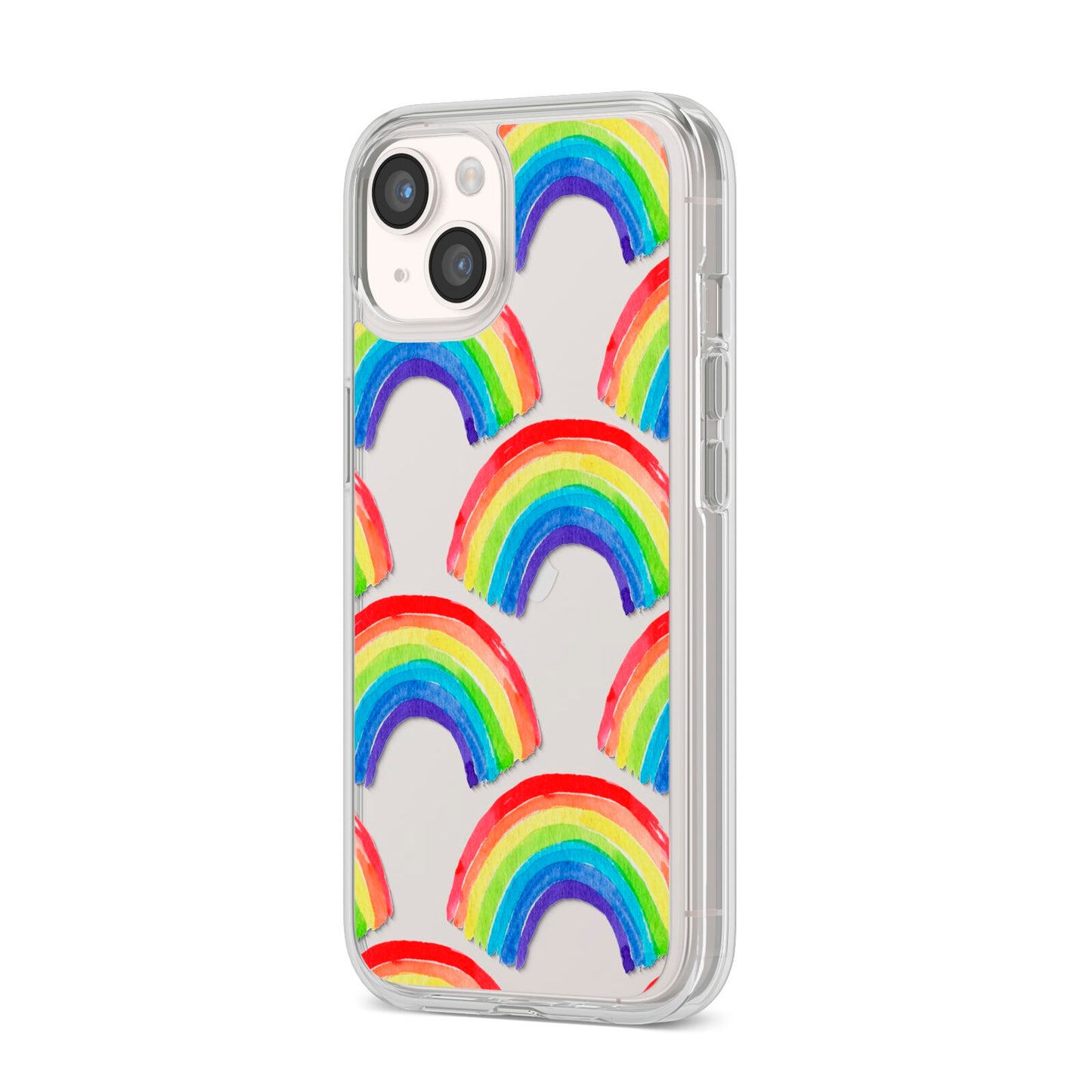 Rainbow iPhone 14 Clear Tough Case Starlight Angled Image