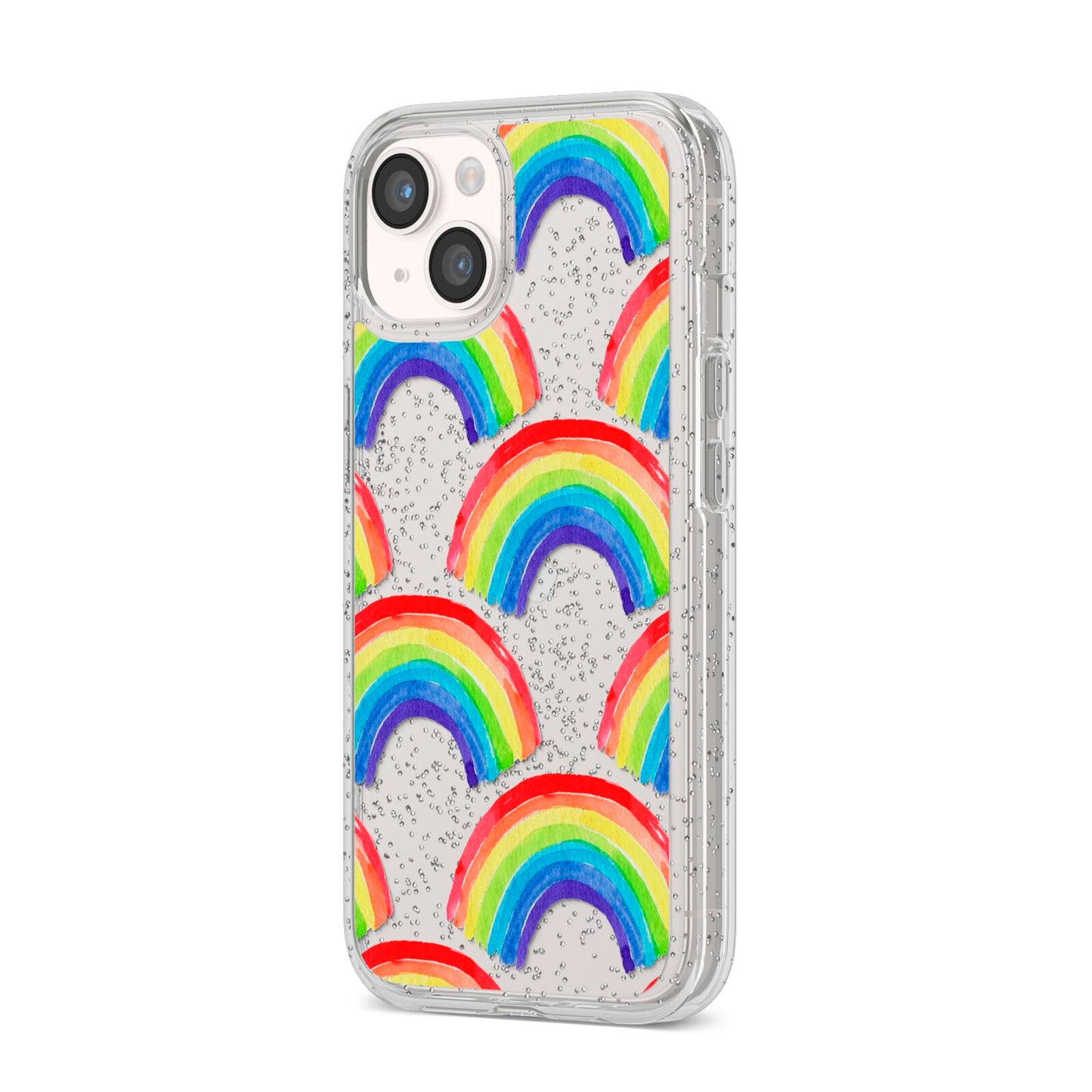 Rainbow iPhone 14 Glitter Tough Case Starlight Angled Image