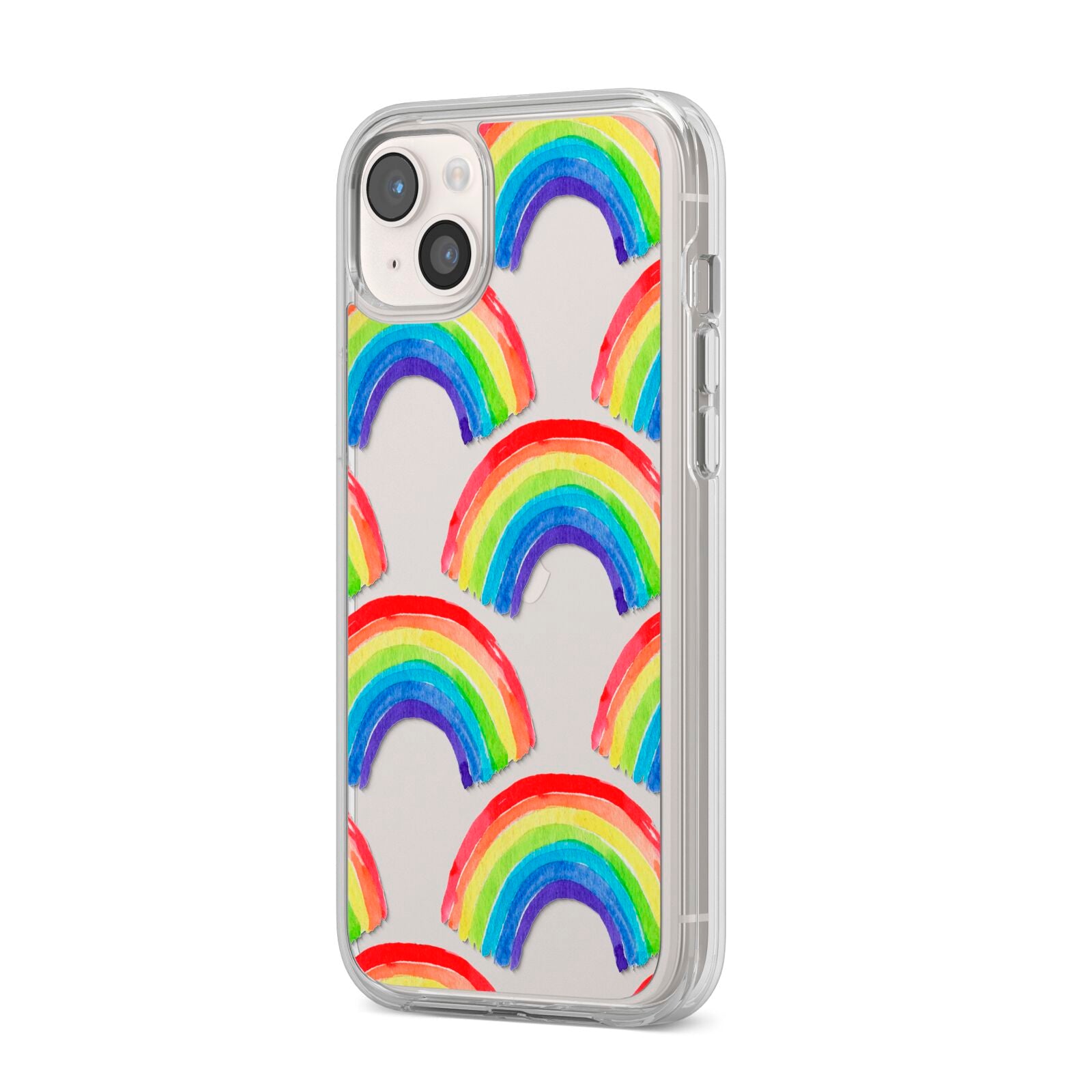 Rainbow iPhone 14 Plus Clear Tough Case Starlight Angled Image