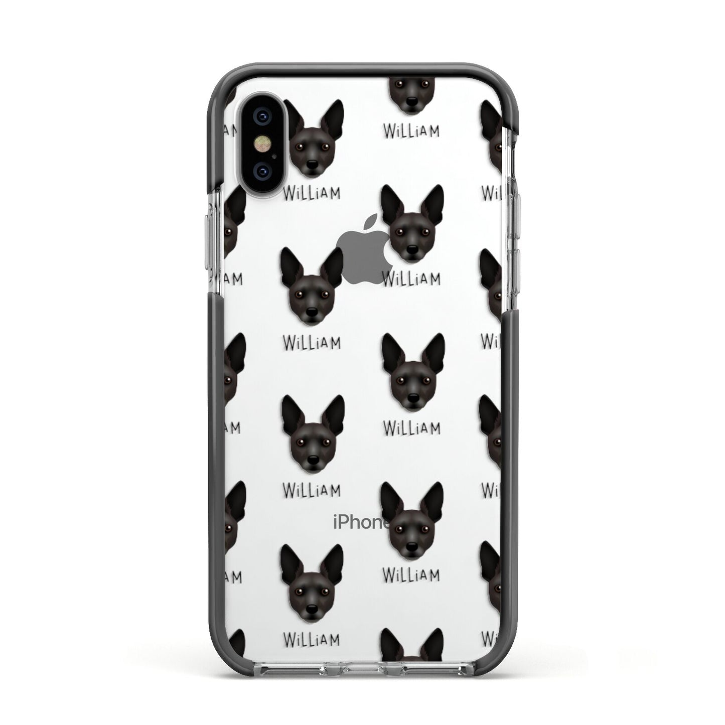 Rat Terrier Icon with Name Apple iPhone Xs Impact Case Black Edge on Silver Phone