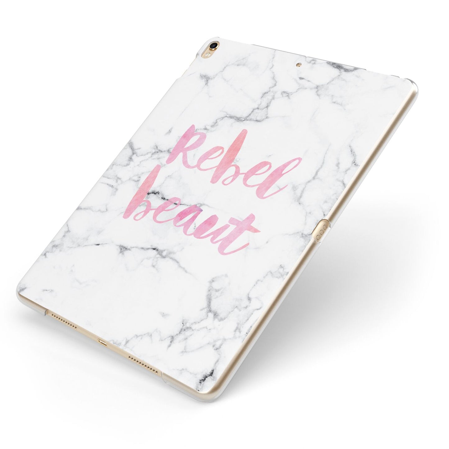 Rebel Heart Grey Marble Effect Apple iPad Case on Gold iPad Side View