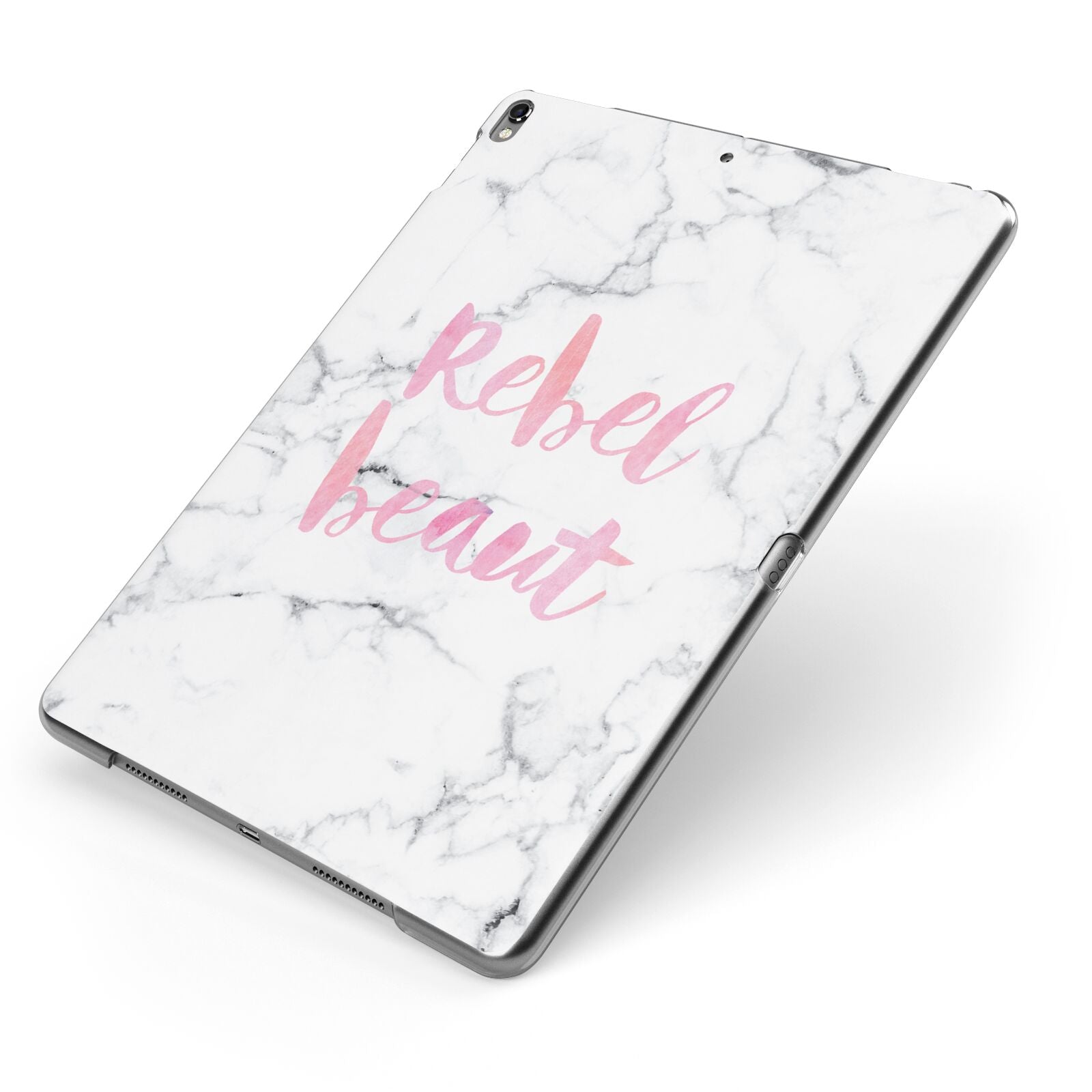 Rebel Heart Grey Marble Effect Apple iPad Case on Grey iPad Side View