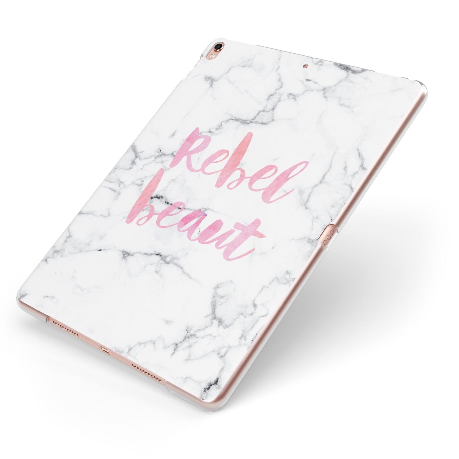 Rebel Heart Grey Marble Effect Apple iPad Case on Rose Gold iPad Side View