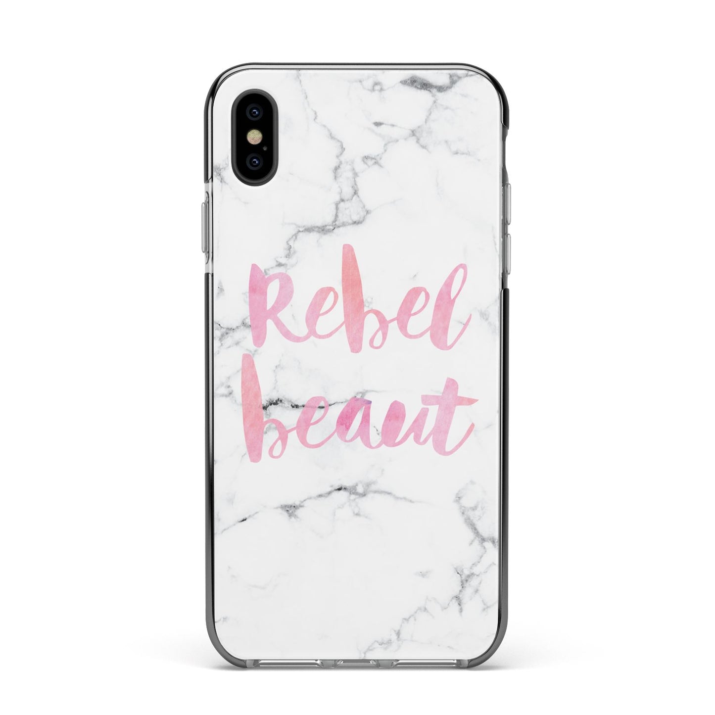 Rebel Heart Grey Marble Effect Apple iPhone Xs Max Impact Case Black Edge on Black Phone