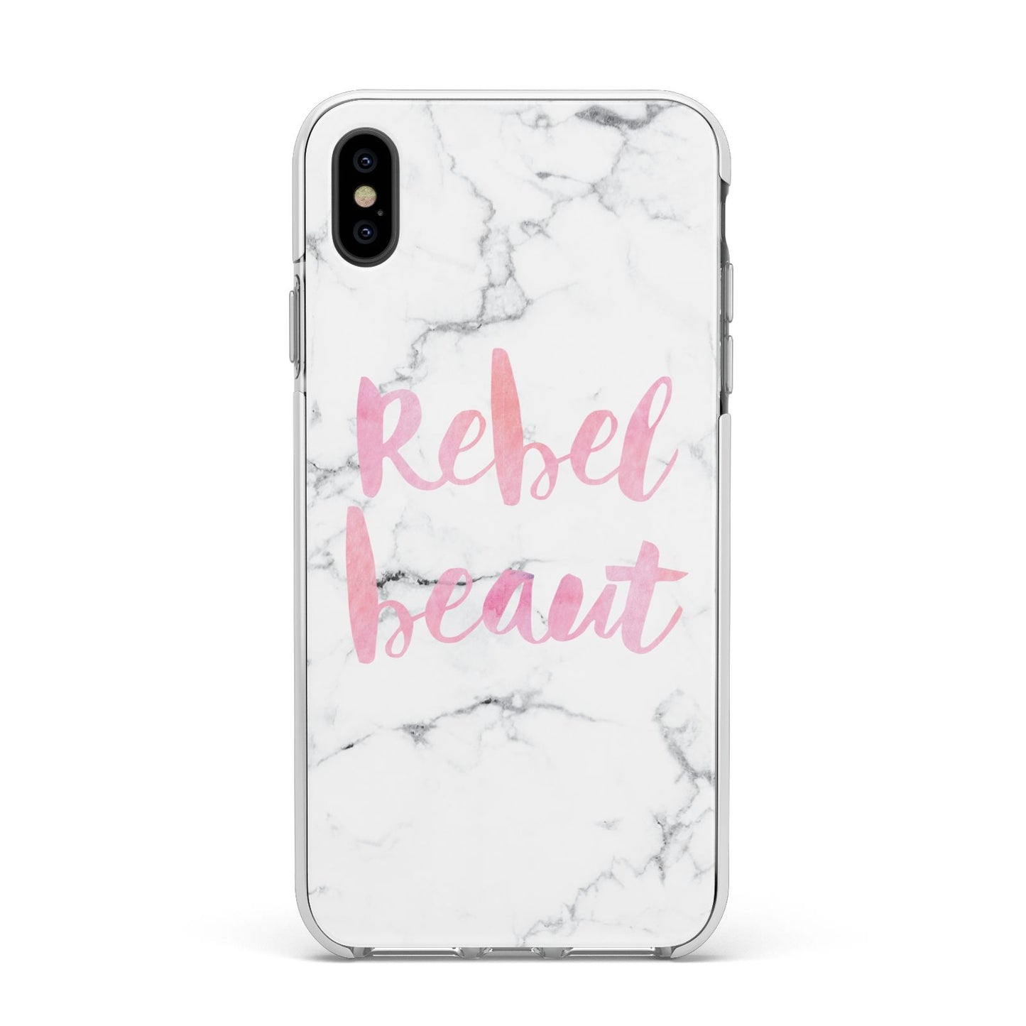 Rebel Heart Grey Marble Effect Apple iPhone Xs Max Impact Case White Edge on Black Phone