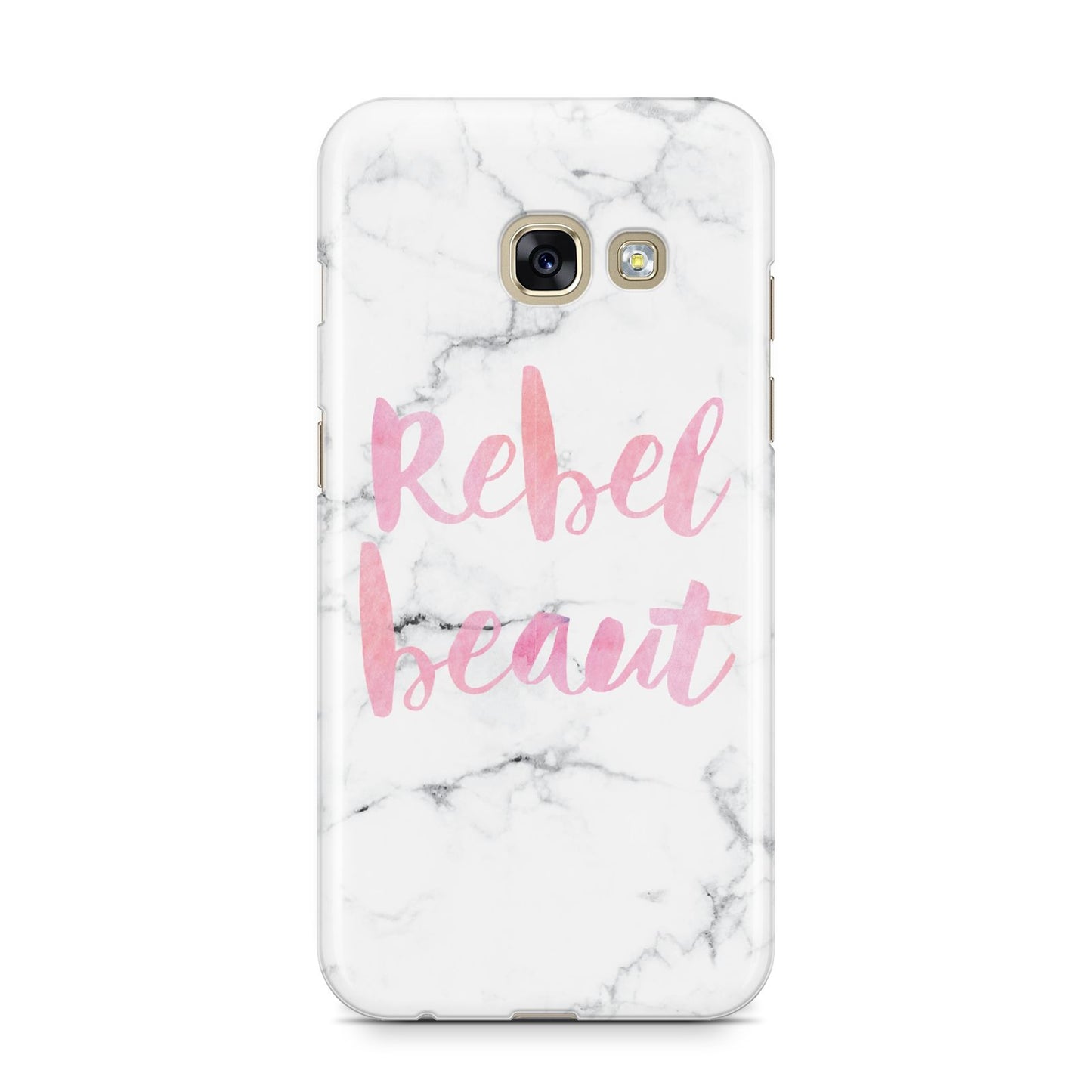 Rebel Heart Grey Marble Effect Samsung Galaxy A3 2017 Case on gold phone