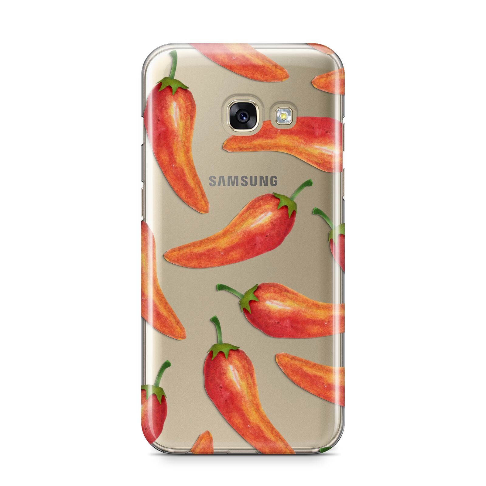 Red Chillies Samsung Galaxy A3 2017 Case on gold phone