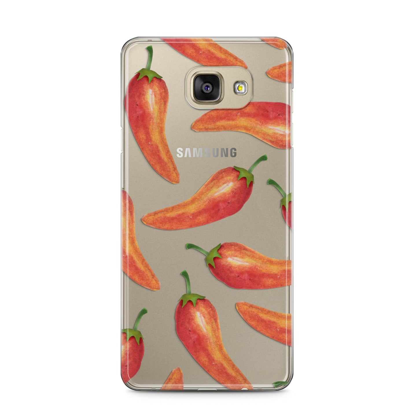 Red Chillies Samsung Galaxy A5 2016 Case on gold phone