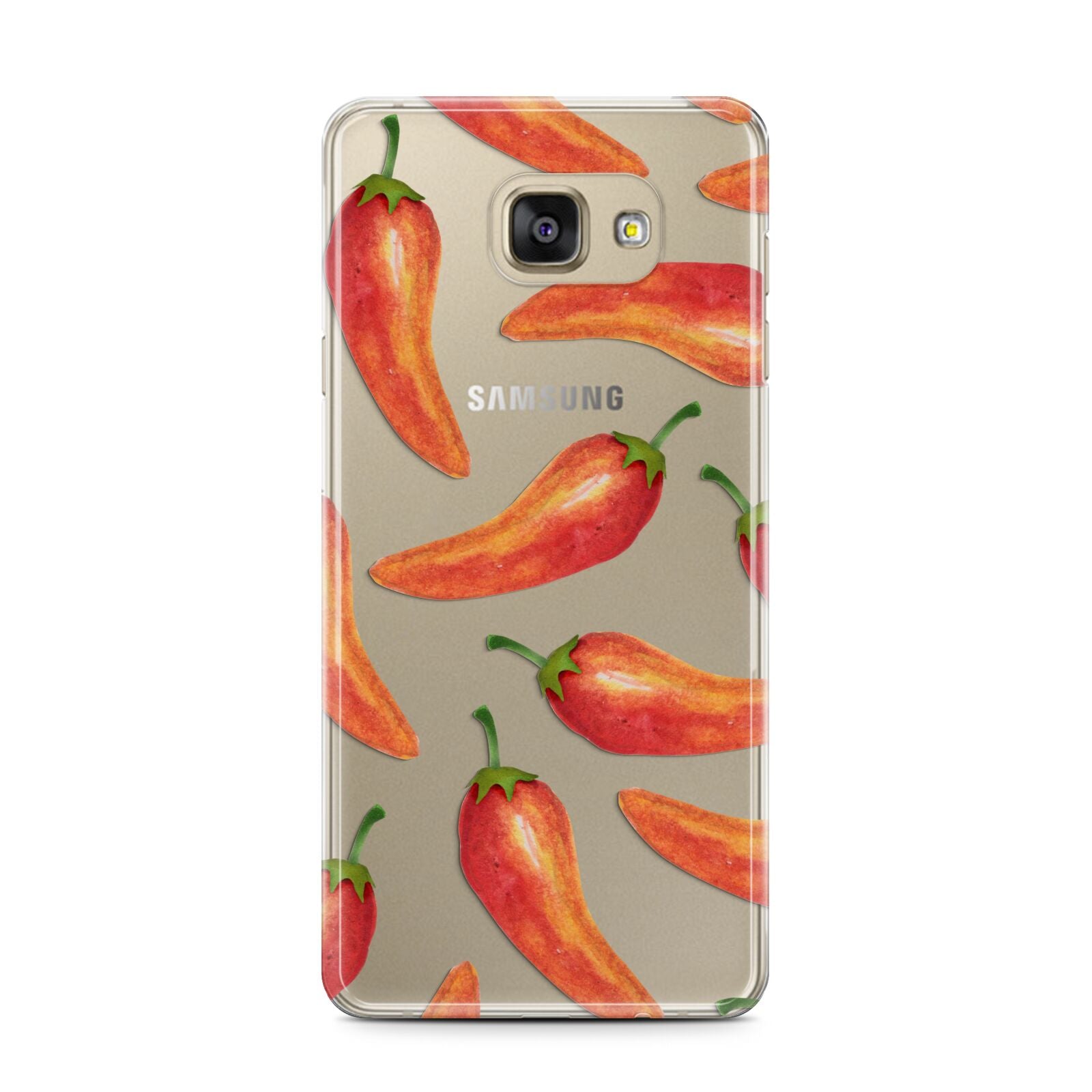 Red Chillies Samsung Galaxy A7 2016 Case on gold phone