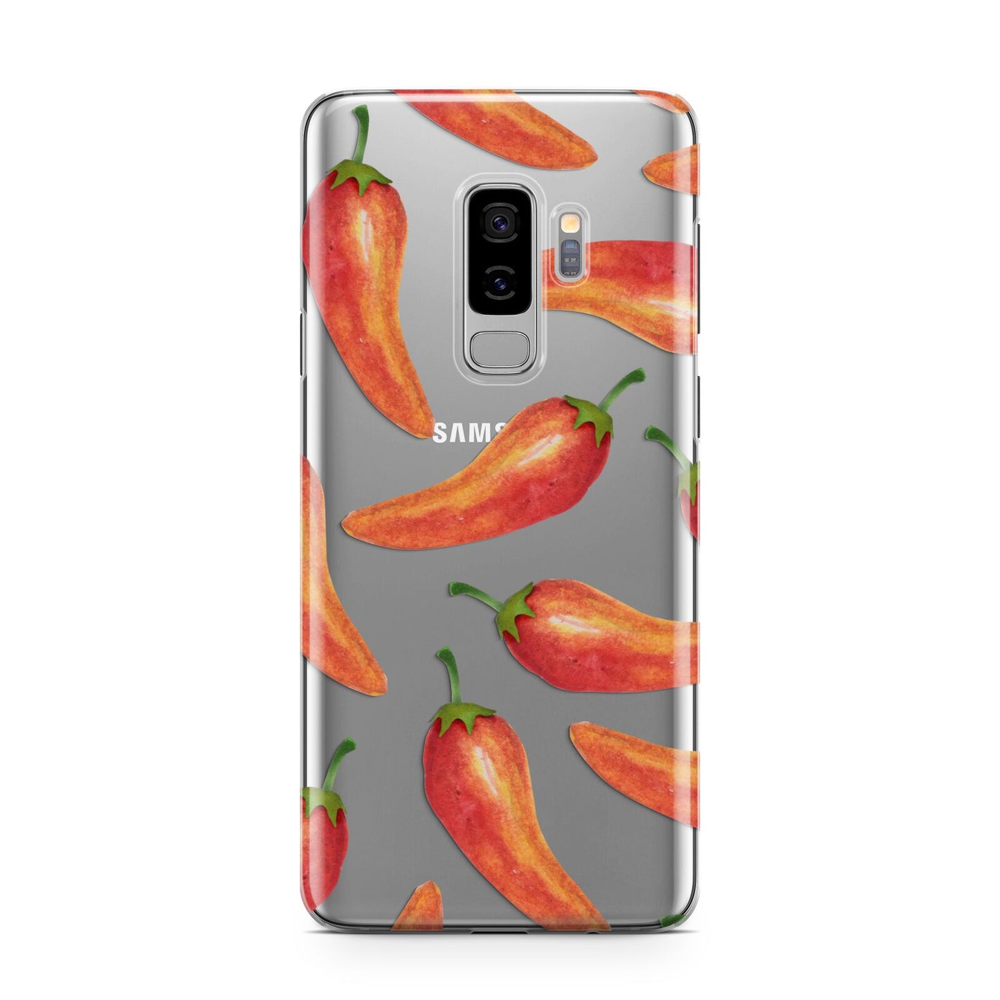 Red Chillies Samsung Galaxy S9 Plus Case on Silver phone