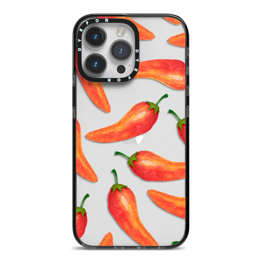 Red Chillies iPhone 14 Pro Max Black Impact Case on Silver phone