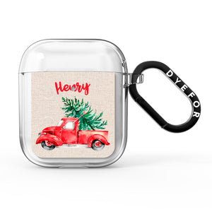 Personalisierte AirPods-Hülle mit rotem Weihnachts-Truck