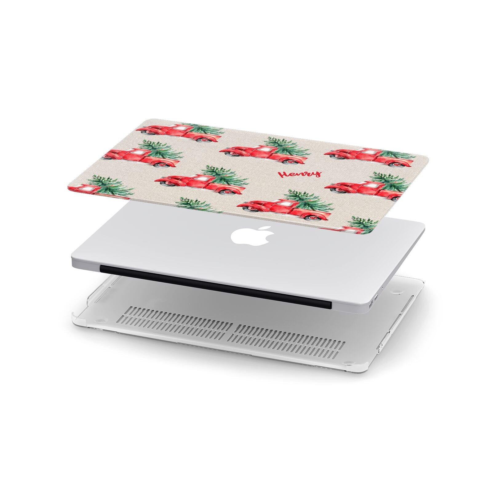 Red Christmas Truck Personalised Apple MacBook Case in Detail