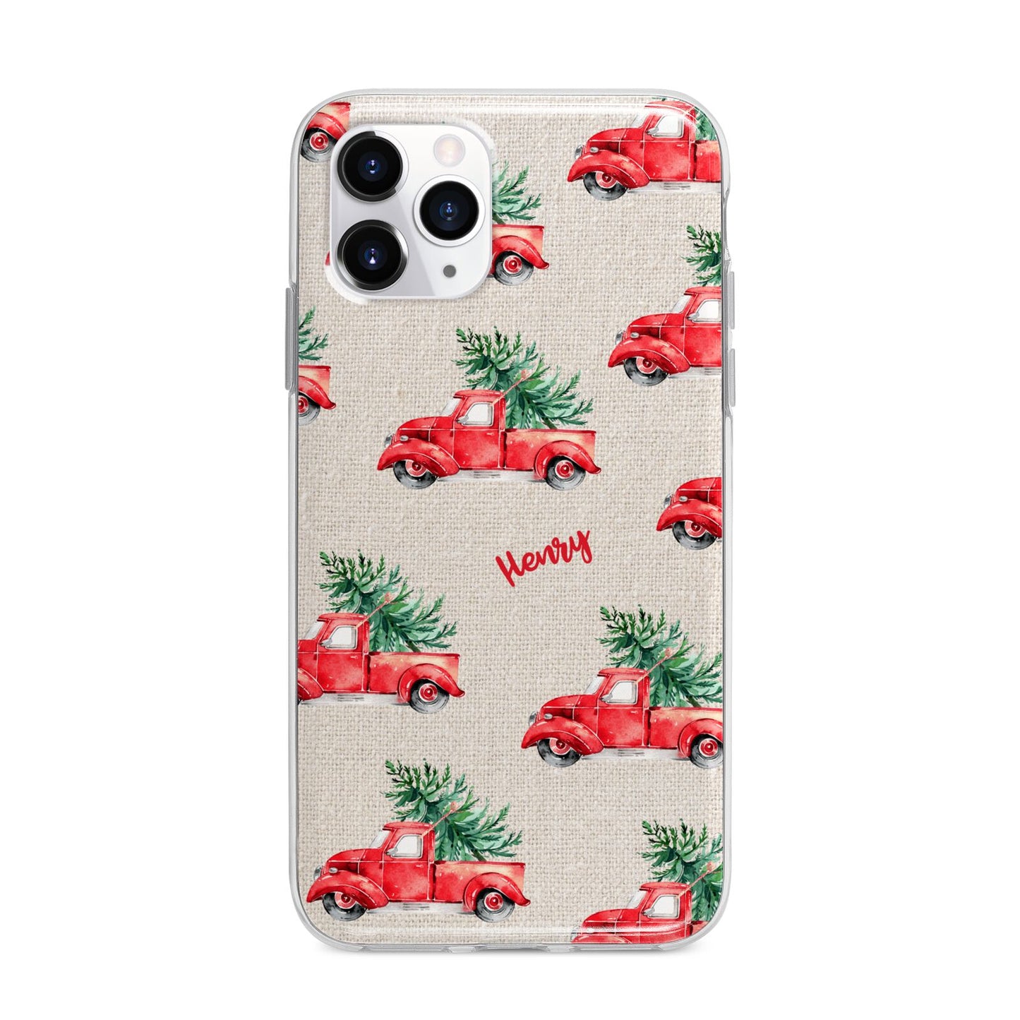 Red Christmas Truck Personalised Apple iPhone 11 Pro Max in Silver with Bumper Case