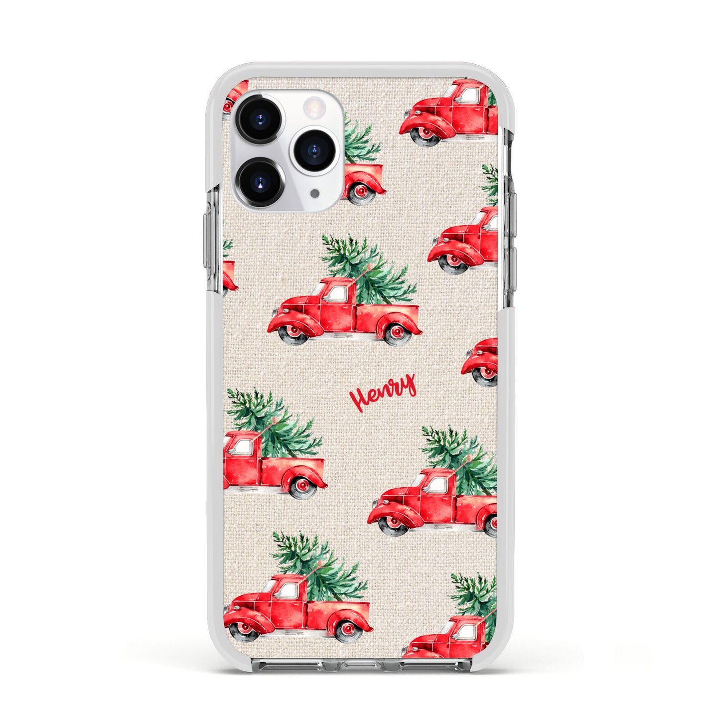 Red Christmas Truck Personalised Apple iPhone 11 Pro in Silver with White Impact Case