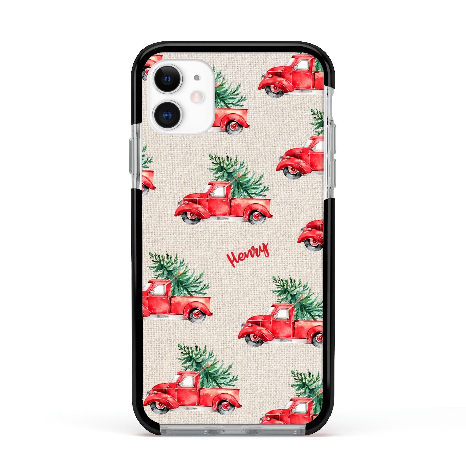 Red Christmas Truck Personalised Apple iPhone 11 in White with Black Impact Case