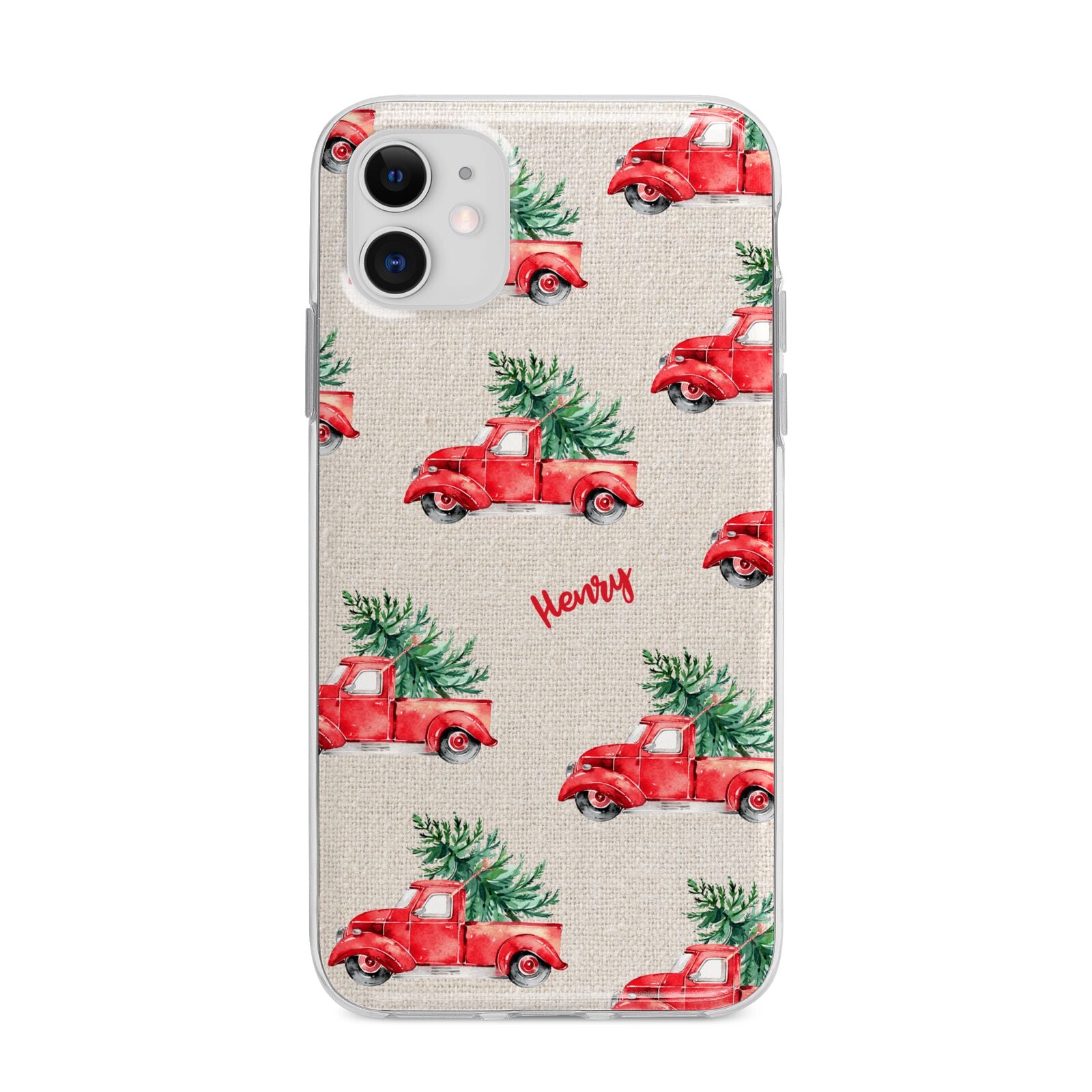 Red Christmas Truck Personalised Apple iPhone 11 in White with Bumper Case