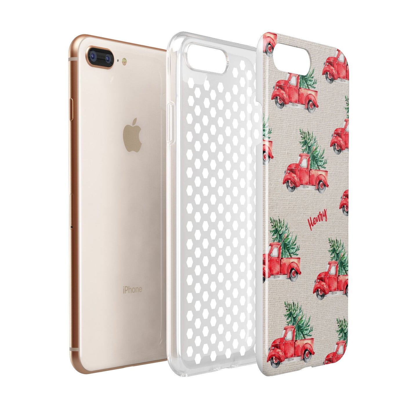 Red Christmas Truck Personalised Apple iPhone 7 8 Plus 3D Tough Case Expanded View