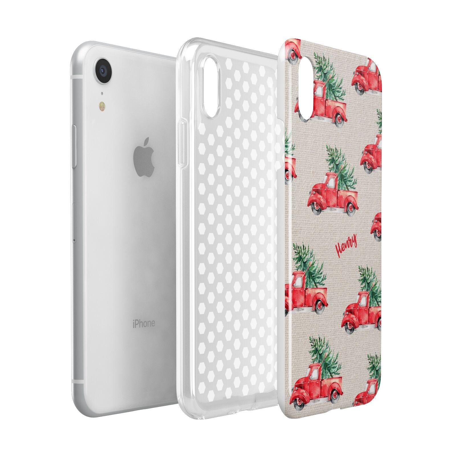 Red Christmas Truck Personalised Apple iPhone XR White 3D Tough Case Expanded view