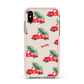 Red Christmas Truck Personalised Apple iPhone Xs Impact Case Pink Edge on Silver Phone