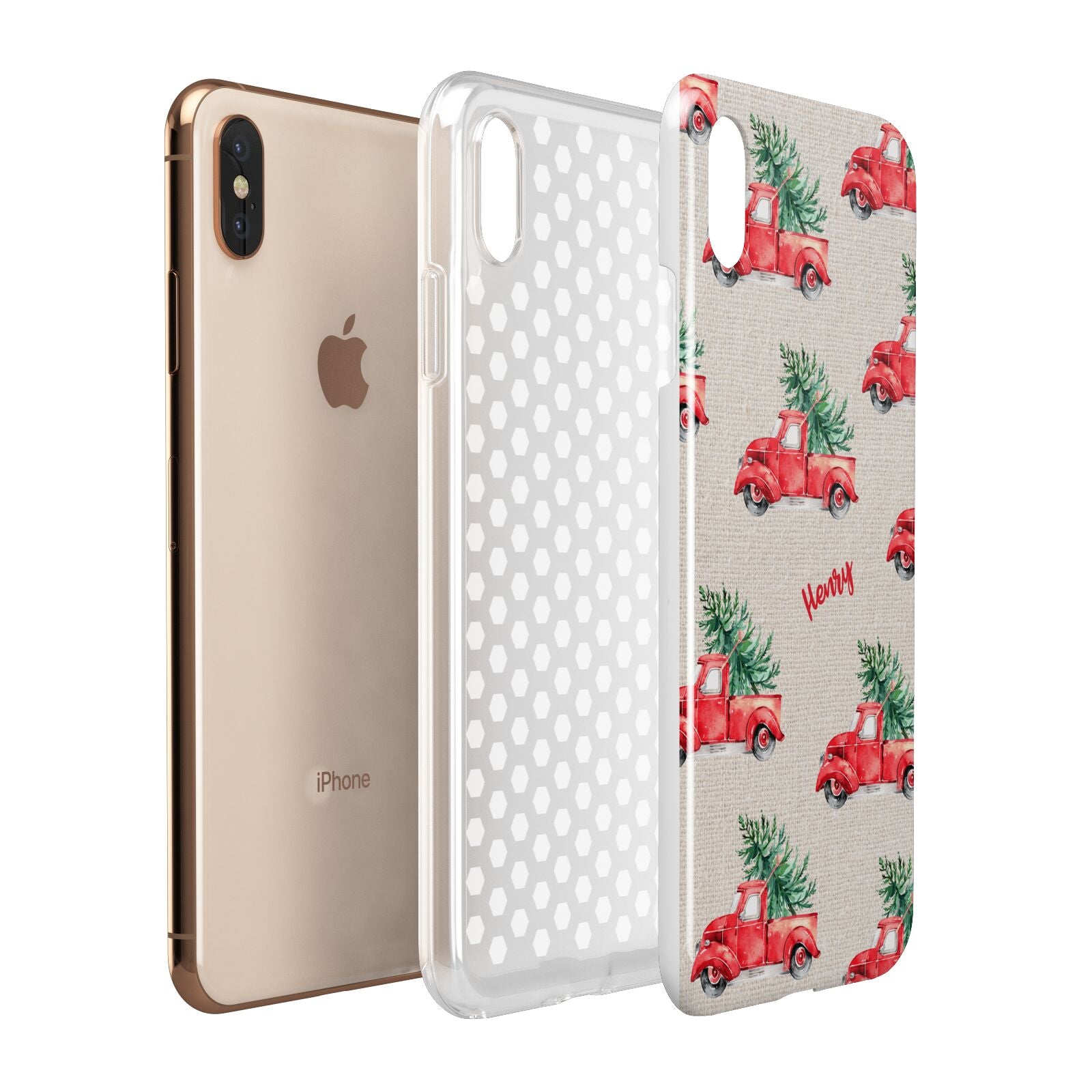 Red Christmas Truck Personalised Apple iPhone Xs Max 3D Tough Case Expanded View
