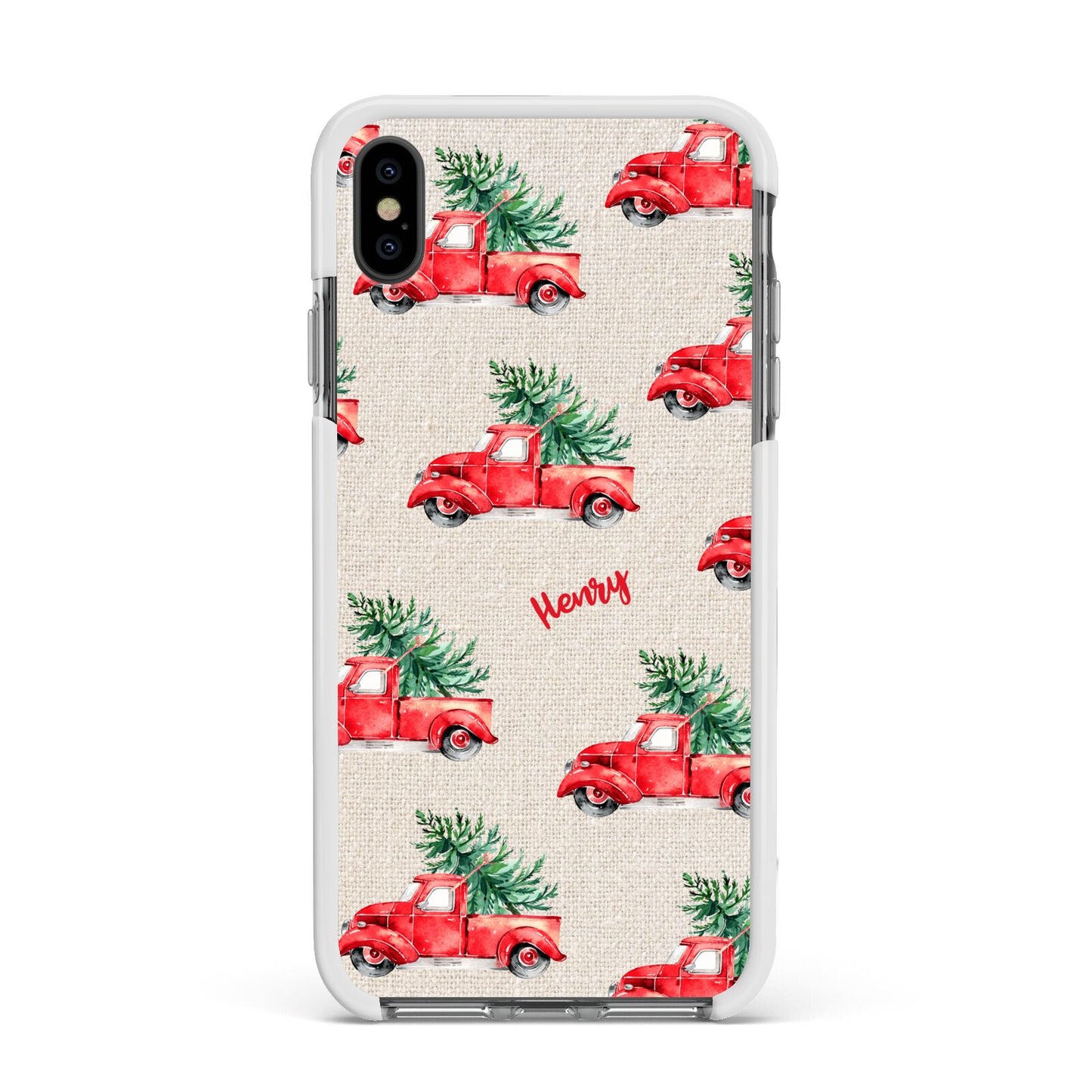 Red Christmas Truck Personalised Apple iPhone Xs Max Impact Case White Edge on Black Phone