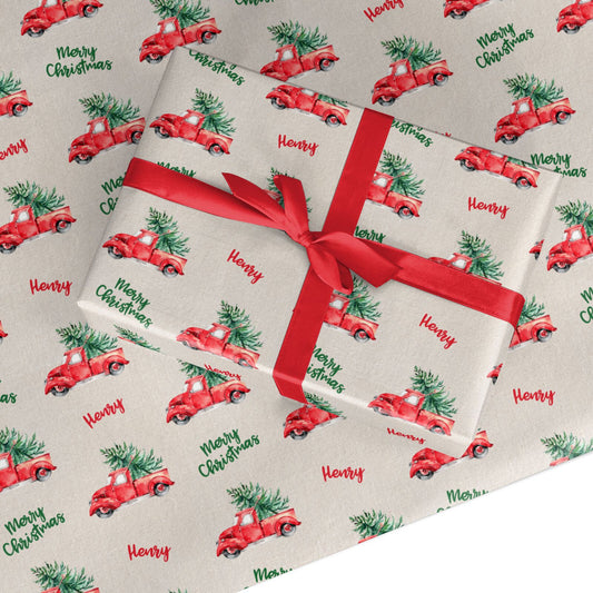 Red Christmas Truck Personalised Custom Wrapping Paper