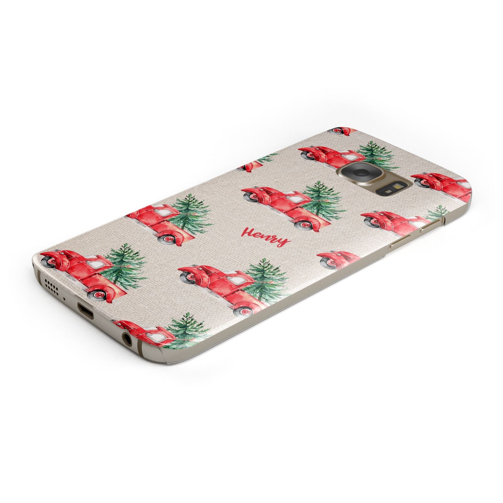 Red Christmas Truck Personalised Protective Samsung Galaxy Case Angled Image