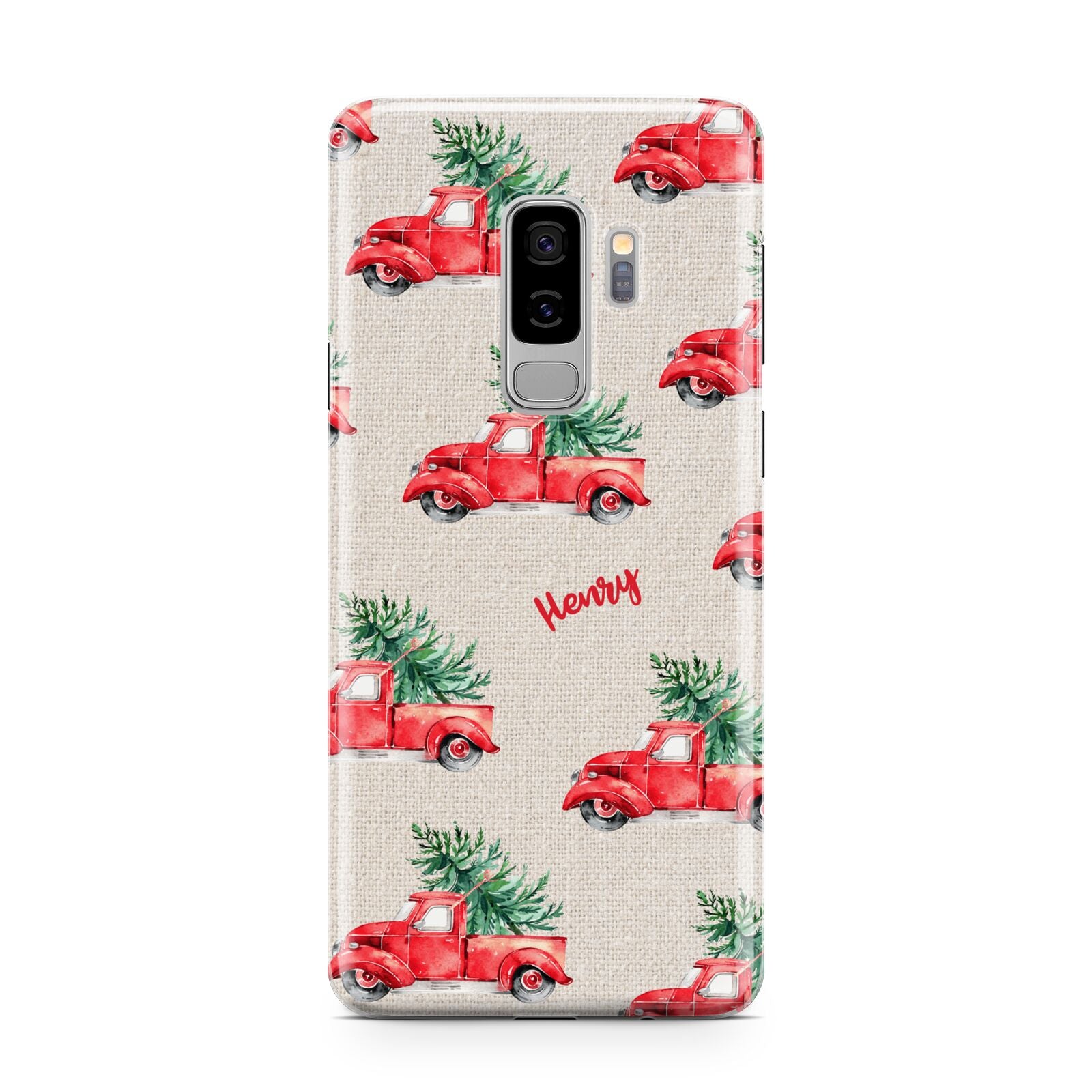 Red Christmas Truck Personalised Samsung Galaxy S9 Plus Case on Silver phone