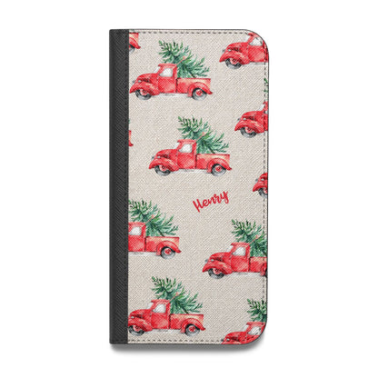 Red Christmas Truck Personalised Vegan Leather Flip iPhone Case