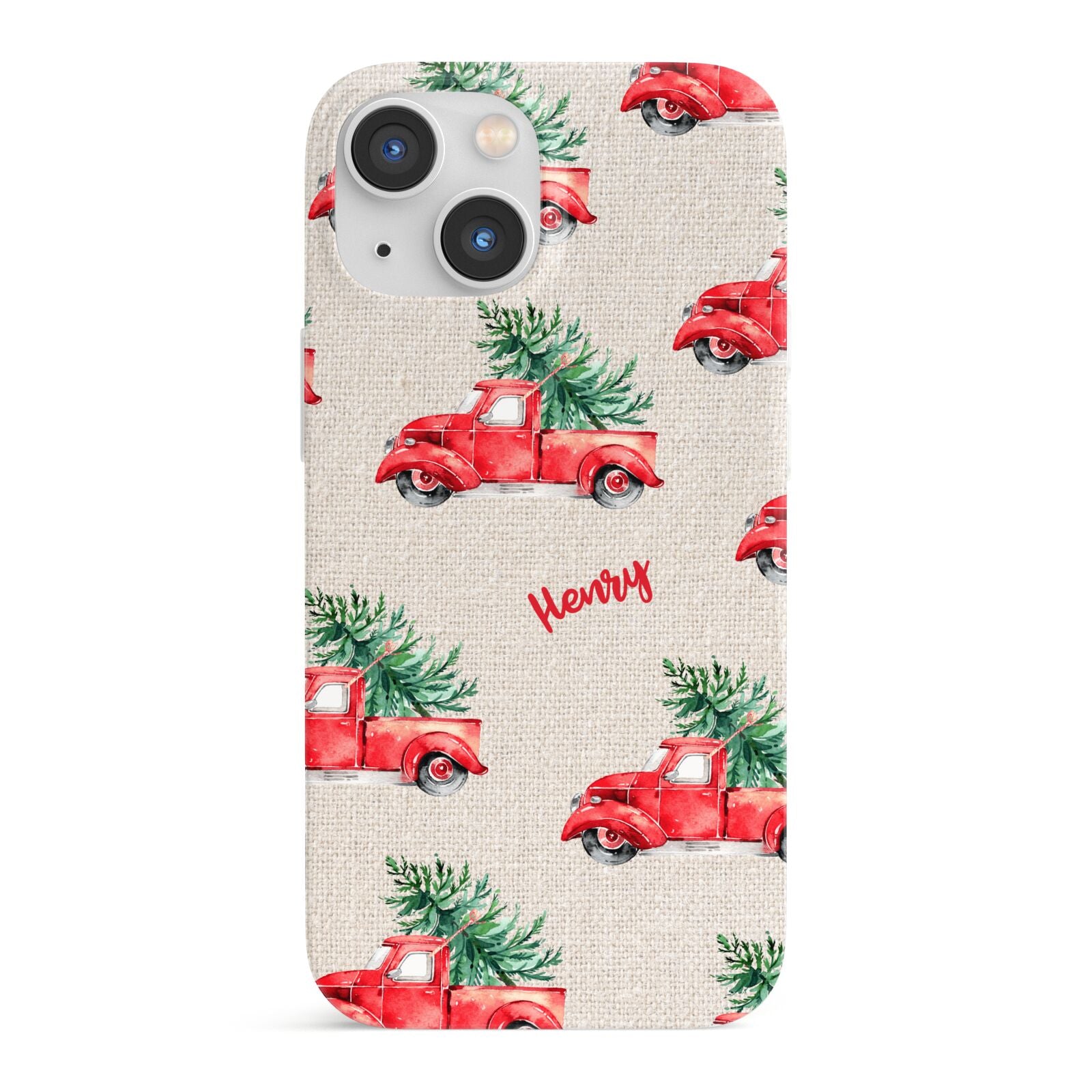 Red Christmas Truck Personalised iPhone 13 Mini Full Wrap 3D Snap Case